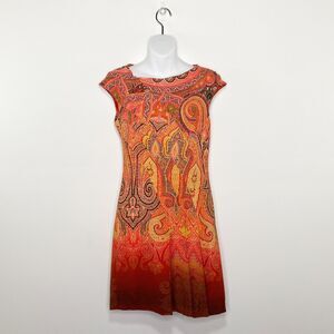 biancoghiaccio Dress Womens Small (40) Floral Paisley Cap Slv Front Kick Pleat